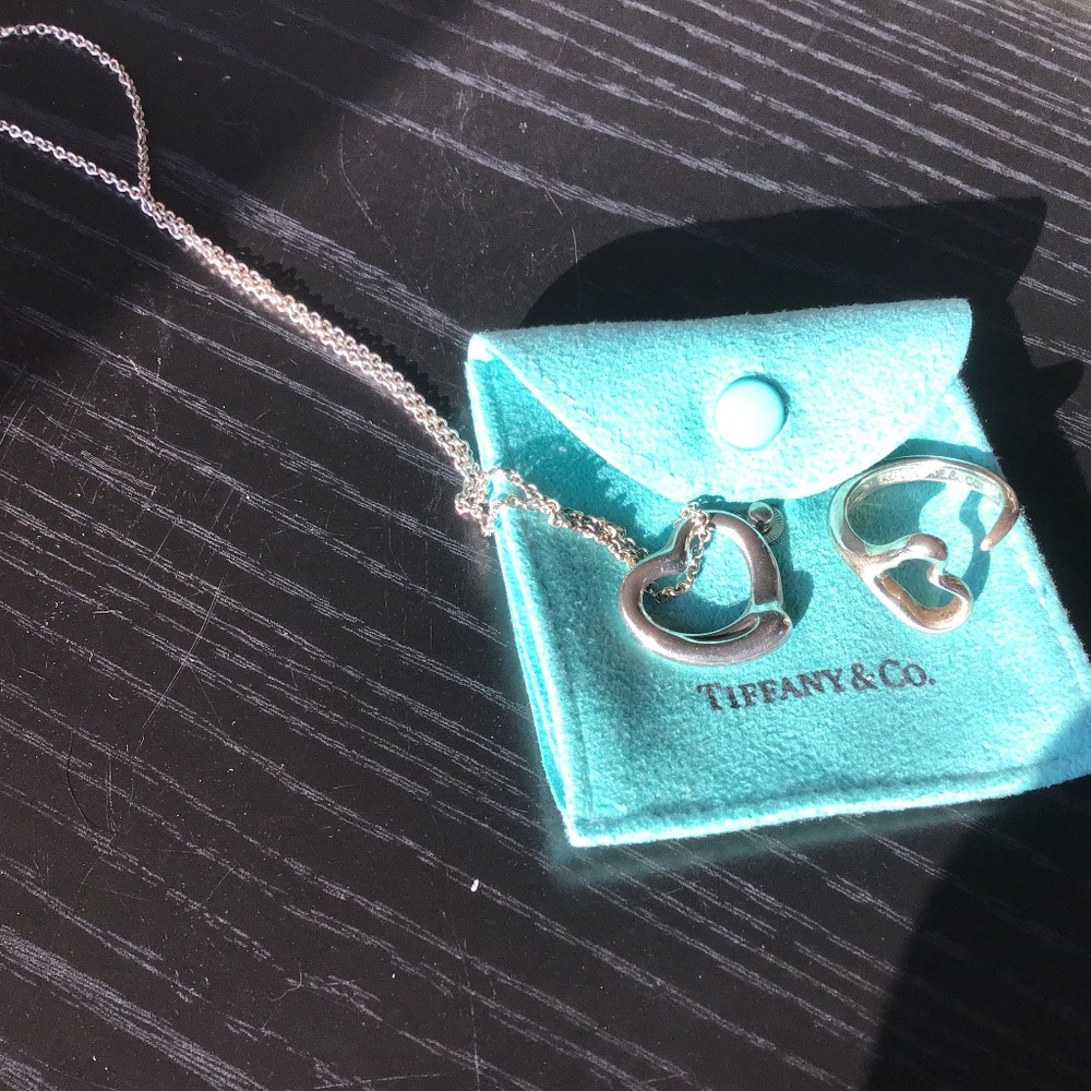 Elsa Peretti open heart necklace and ring